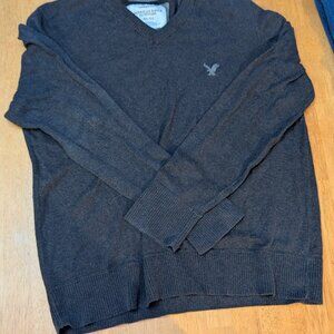Men's American Eagle Classic 90's Dark Gray V-Neck Sweater Long Sleeves, XL